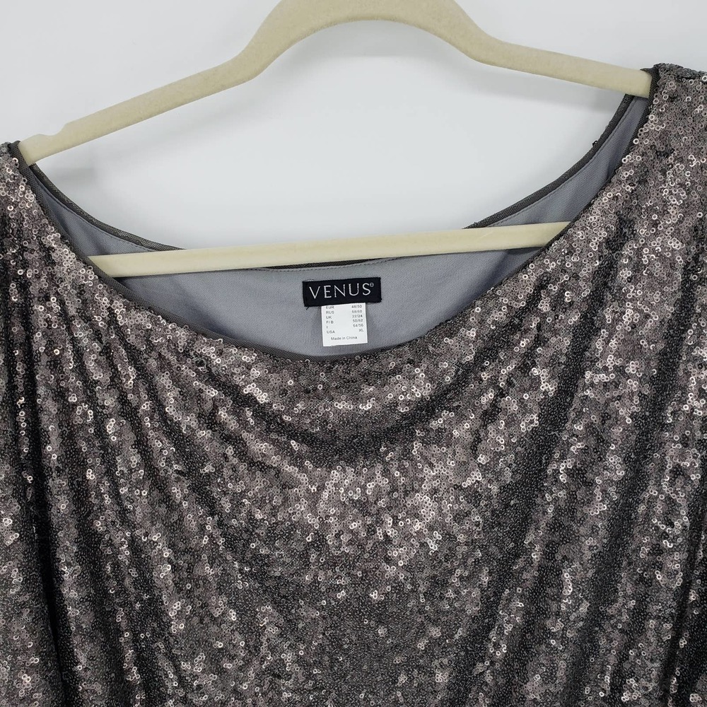 Venus Off the Shoulder Shorts Romper XL Sequin Embellished Asymmetrical Gray NWT - Picture 10 of 11